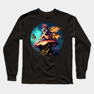 Fairy Sitting on a Mushroom Long Sleeve T-Shirt